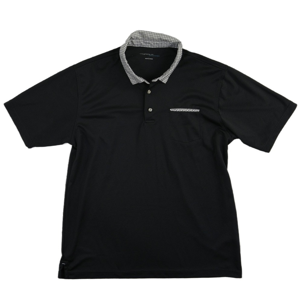 PGA Tour Collection Polo Shirt Men's Size Large Black Gingham Trim Golf